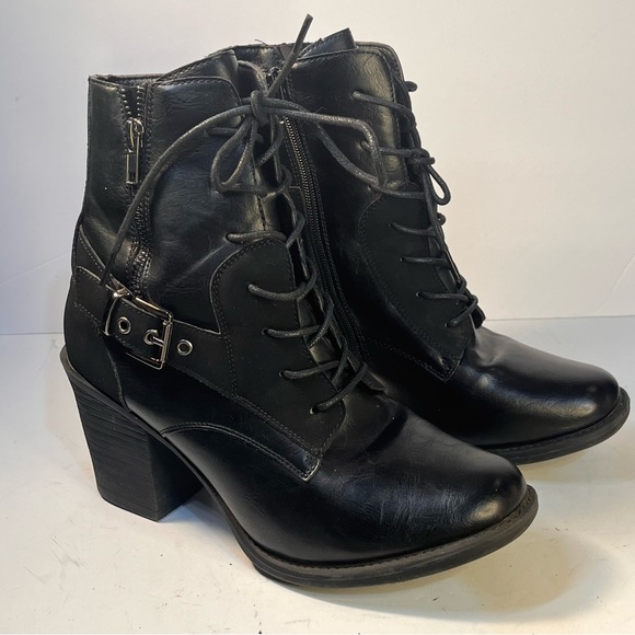 Pierre Dumas Ravenna-19 Black Side Zipper Buckle Lace Up Ankle Boots Women - Picture 11 of 12